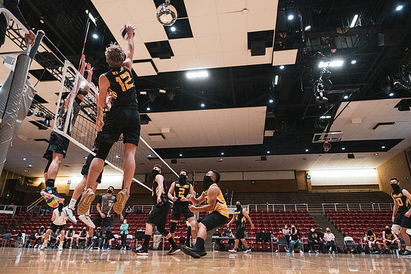 The men's volleyball championship took place in the Hart gym with COVID-19 safety precautions in place.