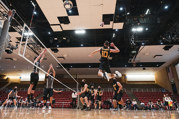 The men's volleyball championship took place in the Hart gym with COVID-19 safety precautions in place.