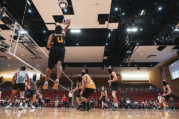 The men's volleyball championship took place in the Hart gym with COVID-19 safety precautions in place.