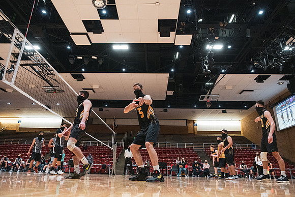 The men's volleyball championship took place in the Hart gym with COVID-19 safety precautions in place.