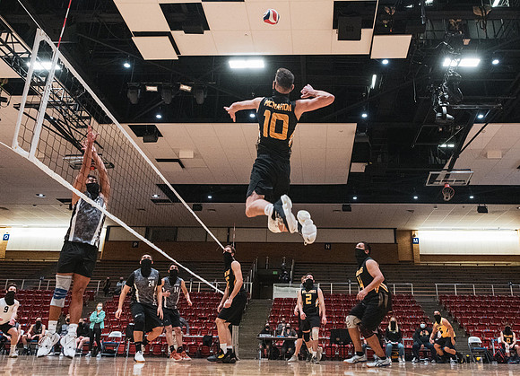 The men's volleyball championship took place in the Hart gym with COVID-19 safety precautions in place.