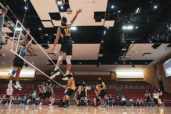 The men's volleyball championship took place in the Hart gym with COVID-19 safety precautions in place.