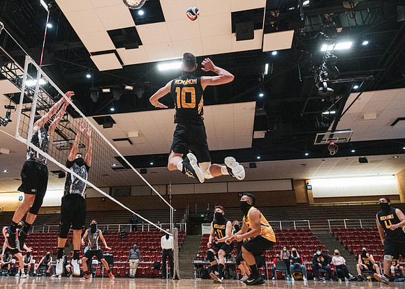 The men's volleyball championship took place in the Hart gym with COVID-19 safety precautions in place.