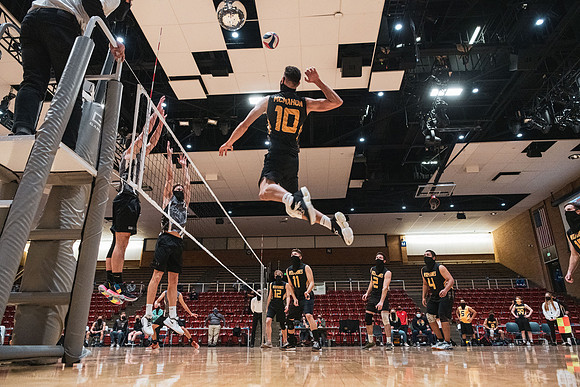 The men's volleyball championship took place in the Hart gym with COVID-19 safety precautions in place.