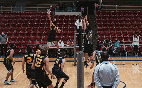 The men's volleyball championship took place in the Hart gym with COVID-19 safety precautions in place.