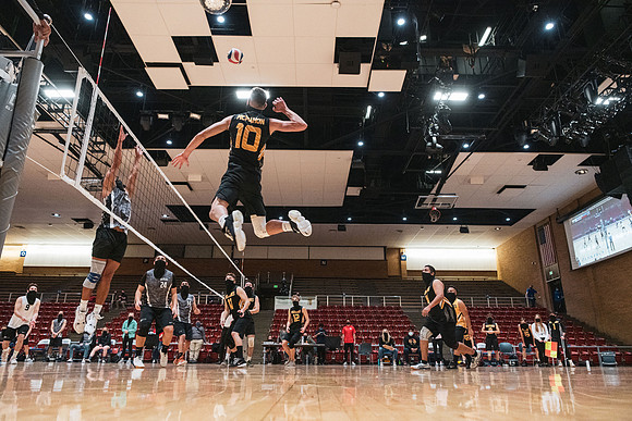 The men's volleyball championship took place in the Hart gym with COVID-19 safety precautions in place.