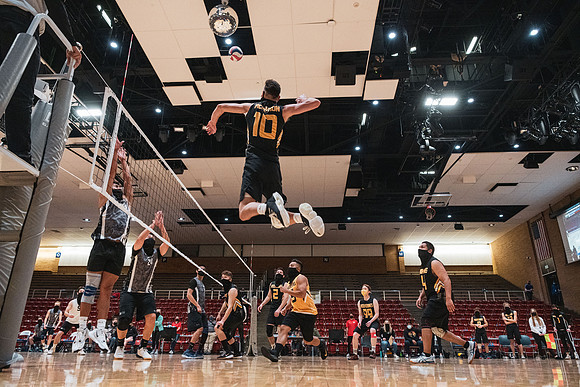 The men's volleyball championship took place in the Hart gym with COVID-19 safety precautions in place.