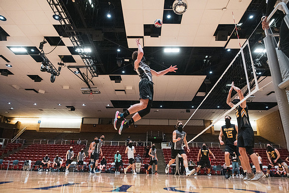 The men's volleyball championship took place in the Hart gym with COVID-19 safety precautions in place.