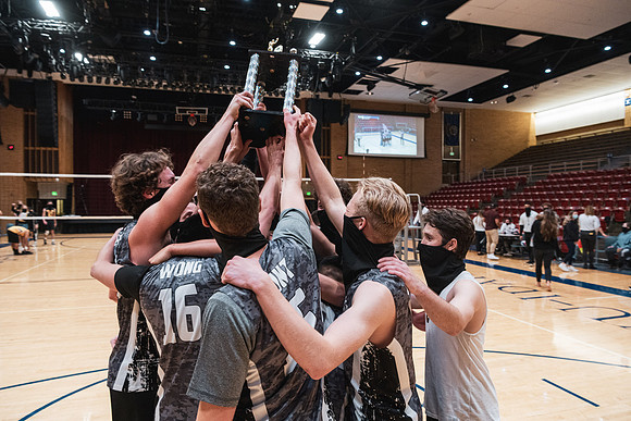 The men's volleyball championship took place in the Hart gym with COVID-19 safety precautions in place.