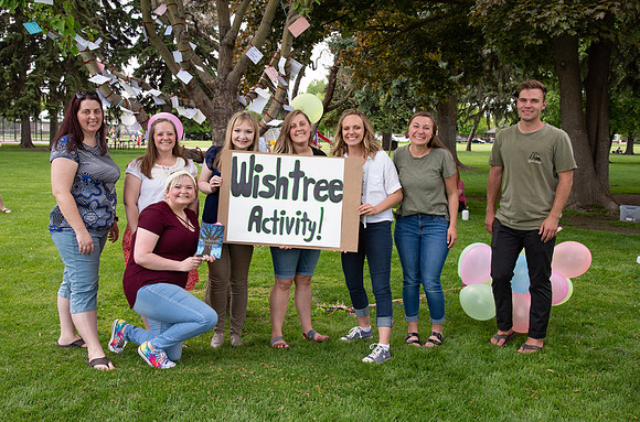 The elementary literacy practicum class put together a wishing tree activity for their elementary students. The class was reading the book "Wish Tree" with their students and decided to make their own