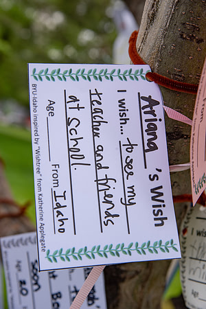The elementary literacy practicum class put together a wishing tree activity for their elementary students. The class was reading the book "Wish Tree" with their students and decided to make their own