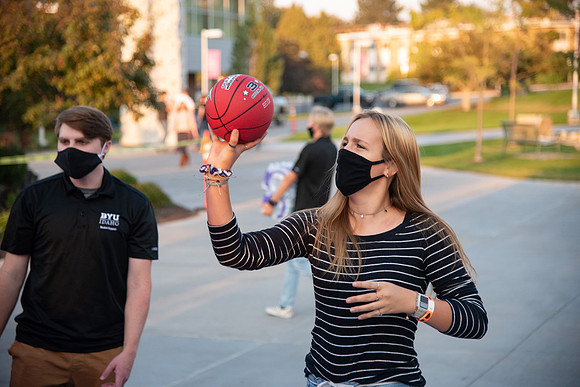 Students enjoy activities while wearing face masks to kick off the fall semester.