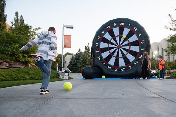 Students enjoy activities while wearing face masks to kick off the fall semester.