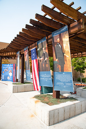Posters in the amphitheater about who signed the constitution.