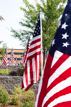 Flags all around the amphitheater in honor of Constitution day at BYU-Idaho.