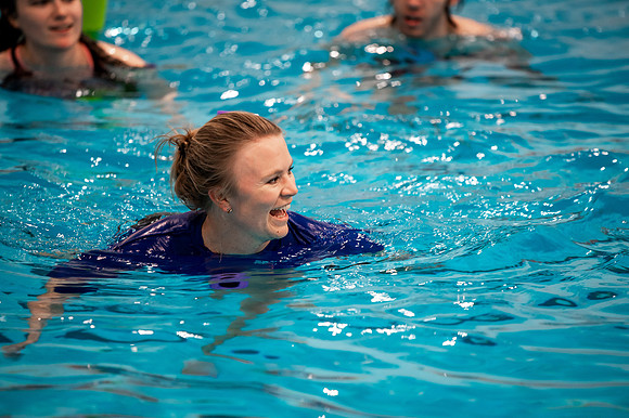 BYUI students doing water aerobics class.