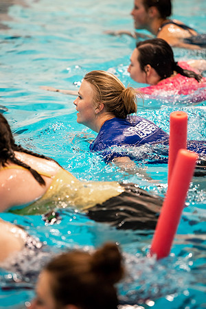 BYUI students doing water aerobics class.