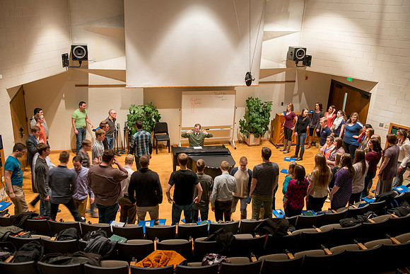 Brother Randall Kempton teaches and conducts his Collegiate Singers Choir.