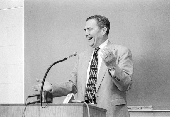 President Bennion makes an announcement at a press conference