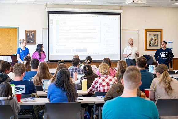 New students attend a nursing orientation as part of their first day.