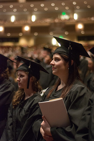 BYU-Idaho Graduates listen to the opening remarks at the commencement ceremony.