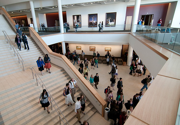 Students leaving the BYU-Idaho Center after attending a weekly devotional held on Tuesday afternoons.
