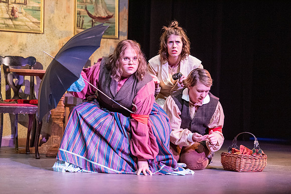 Students performing, Shakespeare's, Much Ado About Nothing in the Snow drama theater.