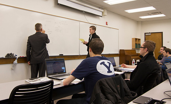 Brother Kevin Packard teaches Intermediate Financial Accouting in the Smith Building.