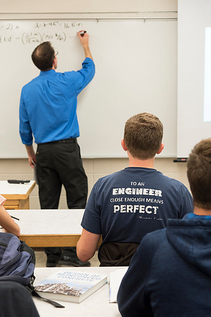 Students in a Civil Engineering class, Reinforced Concrete Design, are taught by Nathan Harris.