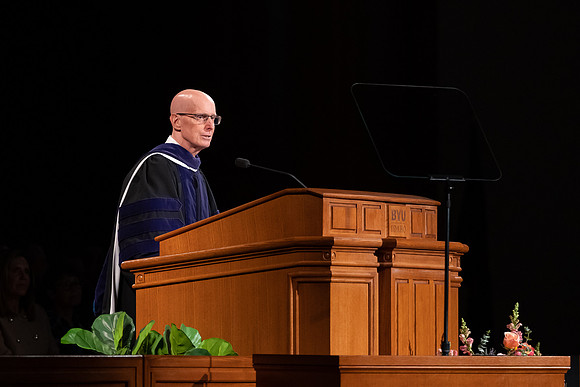 All BYU-Idaho graduates gathered in the BYU-Idaho Center for a commencement ceremony with David A. Bednar speaking.