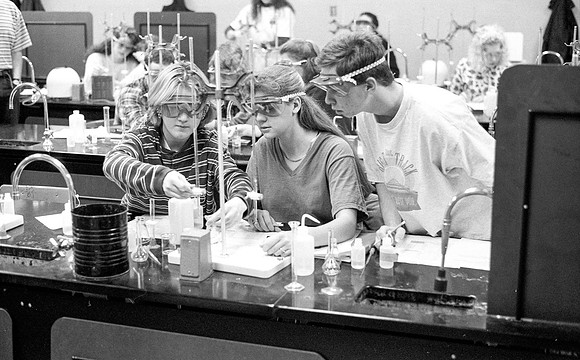 Students work diligently in the Chemistry Lab.