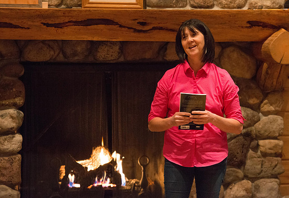 Retreat for teachers at the Sky Mountain Lodge in Victor, Idaho. Participants share a favorite book.