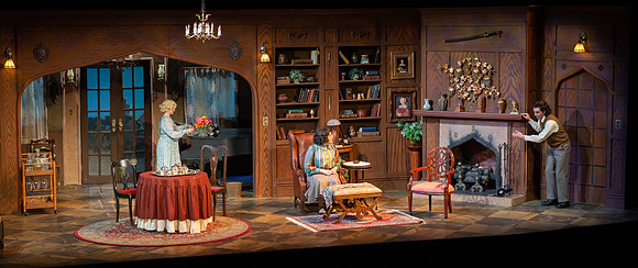 Drama dress rehearsal for the Blithe Spirit play in the Snow theater.