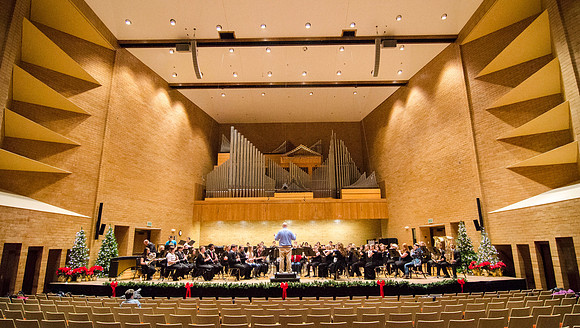 Students participate in University Band. They preformed in the Ruth Barrus concert hall.