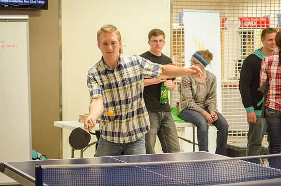 BYU-Idaho students participate in a ping pong tournament held in the Manwaring Center