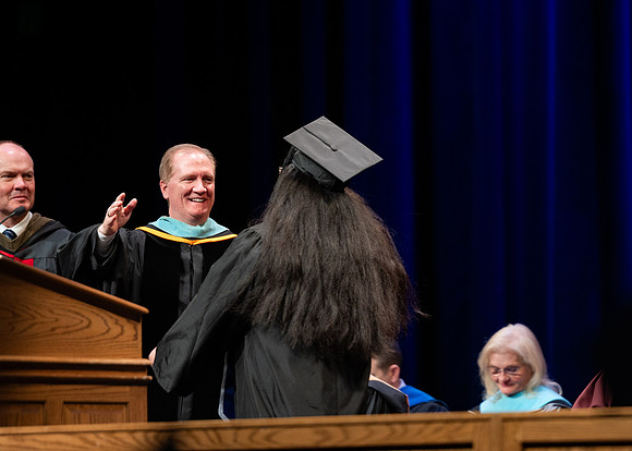 Graduates during convocation for the College of Physical Science and Engineering.