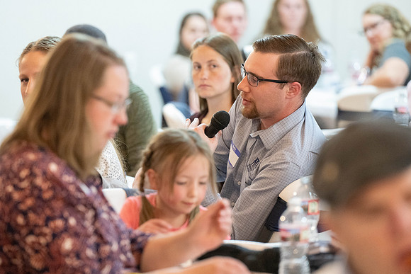 Alumni in the Cache Valley area gather at Eagles Landing Event Center, in Smithfield, Utah and get the chance to listen to and meet President Meredith.