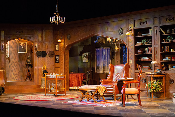 Drama dress rehearsal for the Blithe Spirit play in the Snow theater.