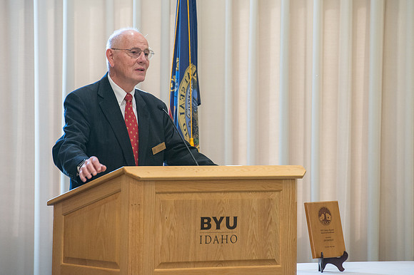 Emeritus Breakfast, Nov 2018, BYU-Idaho Alumni Award of excellence was awarded to Jon Beesley.