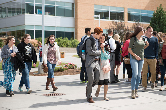 Students walk to the first devotional of the semester.