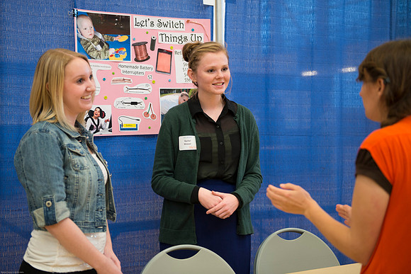 Students present their projects for the Student Research and Creative Works Conference.