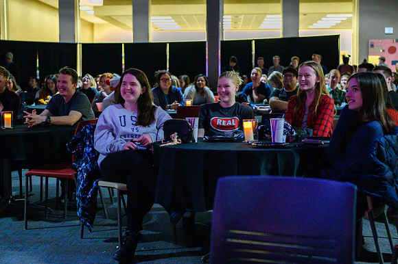 First Friday is a campus wide party to celebrate the start of the new school year. Activities include escape rooms, dancing, games, inflatables, food, comedy performances, blacklight dodgeball, nerf