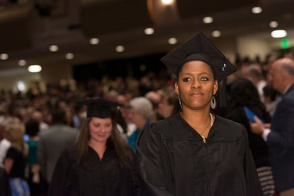 Students get ready for commencement ceremony to begin.