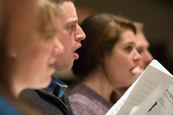 Randall Kempton instructs the talented students who make up the Collegiate Singers at BYU-Idaho.
