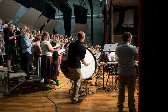 Preformers rehearse in auditorium of College of Southern Idaho.