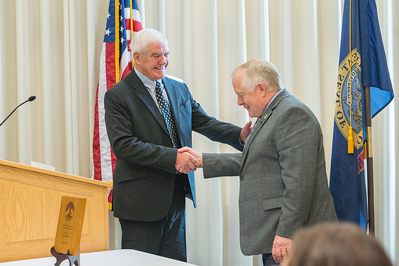 Emeritus Breakfast, Nov 2018, BYU-Idaho Alumni Award of excellence was awarded to Jon Beesley.