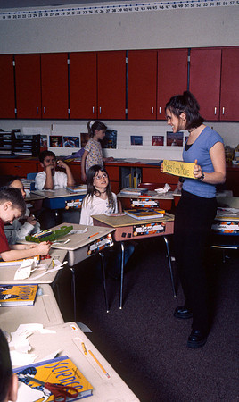 Student teachers practice in the classroom. March 6, 2002.