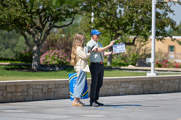 Admissions hosts a game show in the Taylor Quad. Video team behind the scenes.