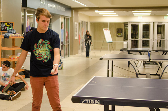 BYU-Idaho students participate in a ping pong tournament held in the Manwaring Center