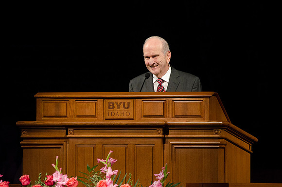 Elder Russell M. Nelson announces new BYU-Idaho President, Clark Gilbert. Photo by Katelyn Crompton